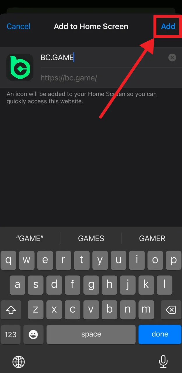 how to add bc game pwa on ios step 3